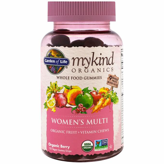 Garden of Life, MyKind Organics, мультивитамины для женщин, органические ягоды, 120 веганских жевательных таблеток
