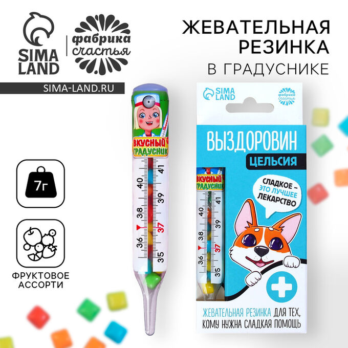 Фабрика счастья Жевательная резинка «Выздоровин» в градуснике, 7 г.