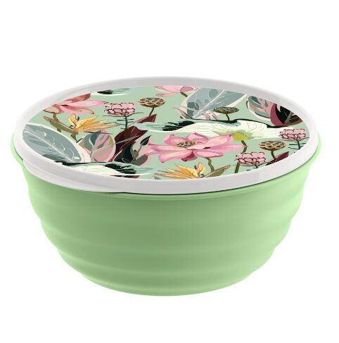 IDILAND Миска, 2,1 л, с крышкой, пластик, с декором, зеленый, LATINA, 1/18