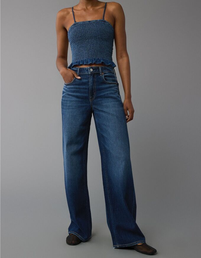 AE Dreamy Drape Stretch Super High-Waisted Baggy Wide-Leg Jean