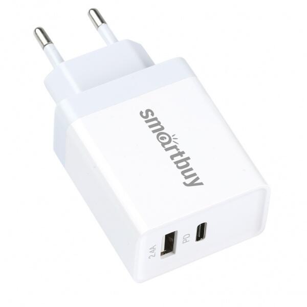 Smartbuy Зарядное устройство FLASH, PD+2.4 А, белое, USB+Type C PD 30 Вт, 2 USB (SBP-2023C)/62