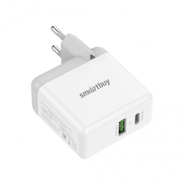 Smartbuy Зарядное устройство FLASH, USB QC 3.0+Type C PD 3 А, белое, 36 Вт, 2 USB (SBP-2024C)/62