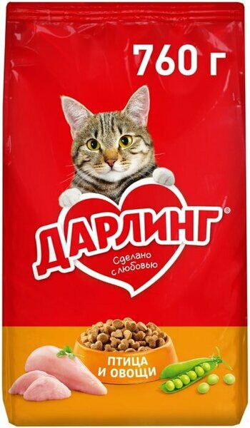 Darling Сухой корм ДАРЛИНГ для взрослых кошек для ежедневного кормления, с птицей и овощами, 760 г