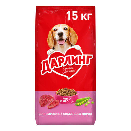 Darling Сухой корм ДАРЛИНГ для взрослых собак, с мясом и добавлением овощей, 15 кг