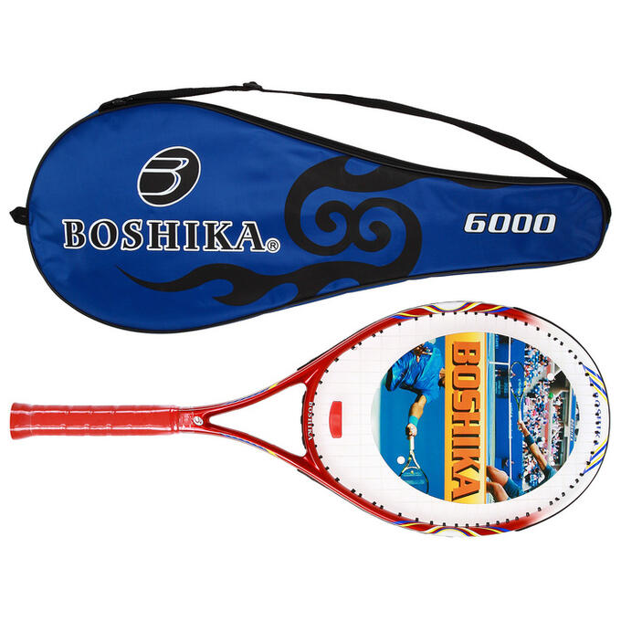 Ракетка для большого тенниса BOSHIKA 768 тренировочная, алюминиевая, 352 г, в чехле, цвет красный