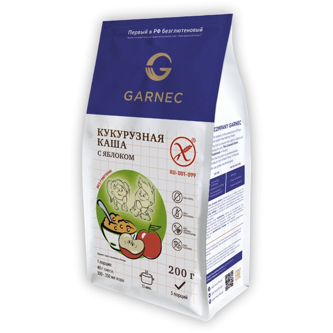 Garnec Каша кукурузная с яблоком без глютена, 200гр
