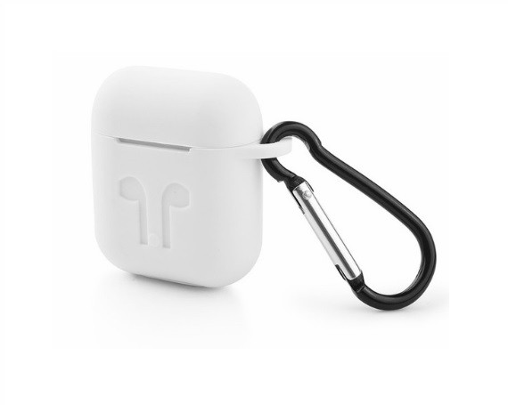 Чехол AirPods силикон с карабином белый