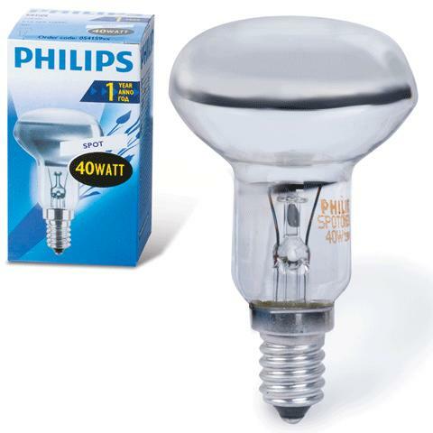 Лампа накаливания PHILIPS Spot R50 E14 30D,40Вт, зеркал.,кол