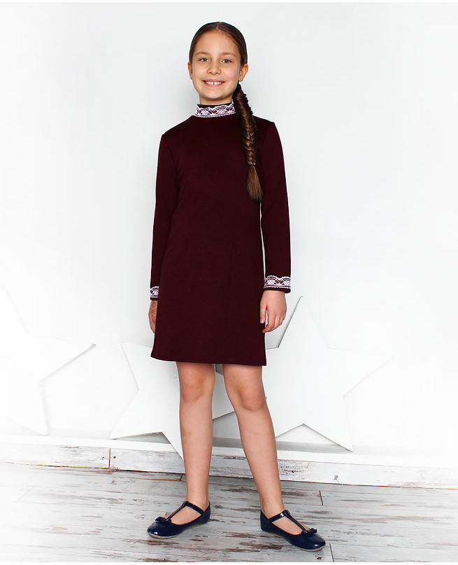 Бордовое школьное платье для девочки Цвет: бордо