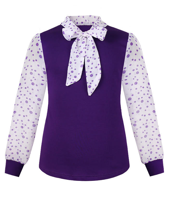 Фиолетовая блузка для девочки с шифоном Цвет: фиолетовый хлопок