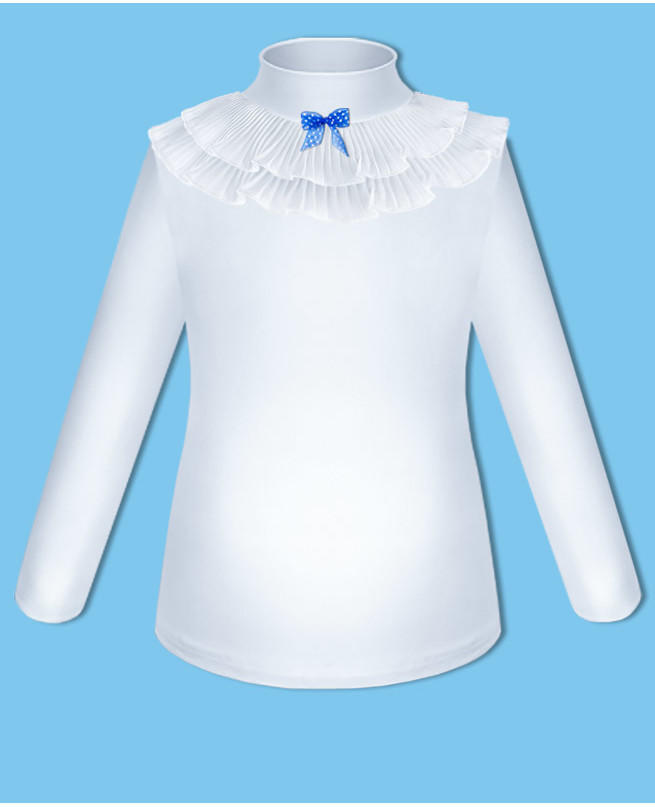 Школьная белая блузка для девочки Цвет: белый+син. бант