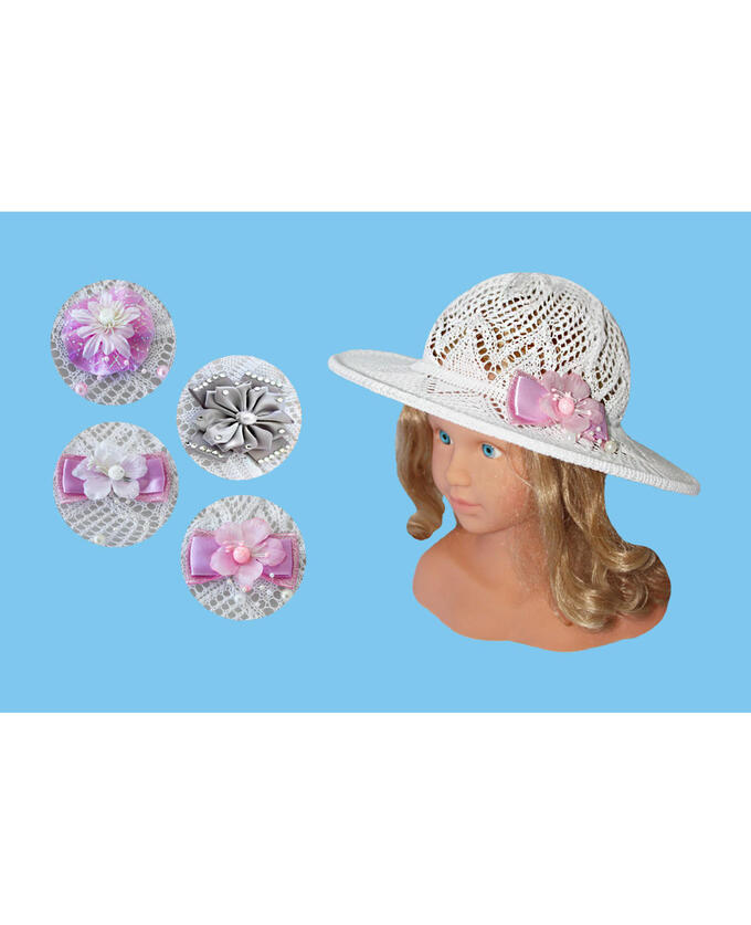Ажурная шляпа для девочки белая Цвет: белый+бант
