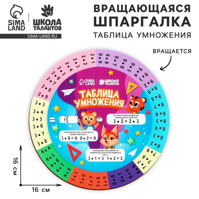 Школа талантов Шпаргалка вращающаяся «Таблица умножения»