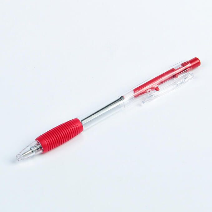 Ручка шариковая, автоматическая, 0.5 мм, стержень красный, корпус прозрачный с резиновым держателем, МИКС