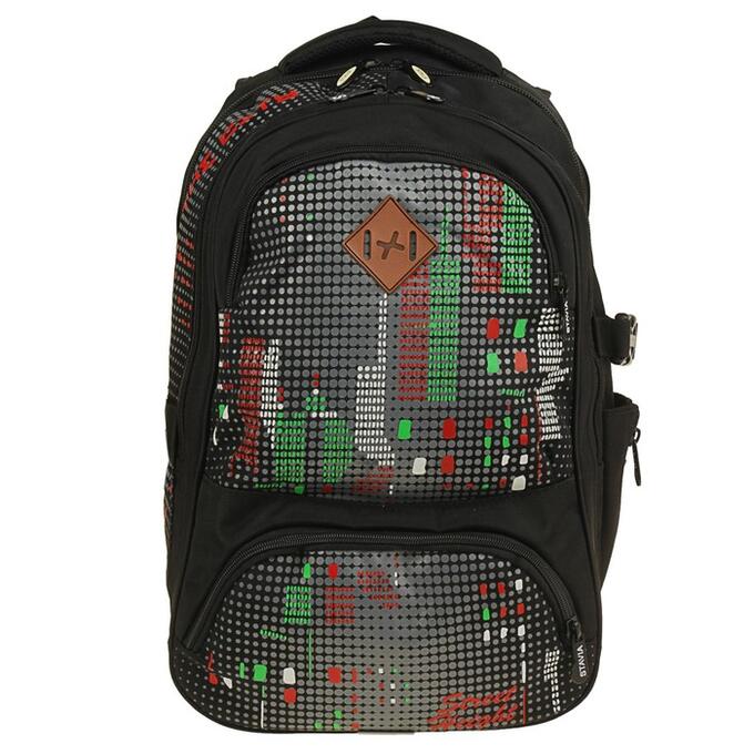 Рюкзак молодёжный Stavia 40 х 28 х 18 см, эргономичная спинка, «Небоскрёбы», чёрный/красный/зелёный