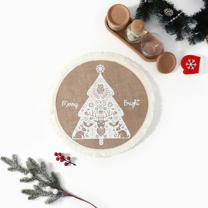 ЭТЕЛЬ Салфетка сервировочная «Merry bright» цвет белый, 37*37 см, джут