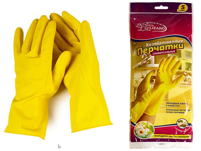 INSHIRO Перчатки хозяйственные латексные c хлопковым напылением Ice-Lizard Желтые с ароматом ромашки