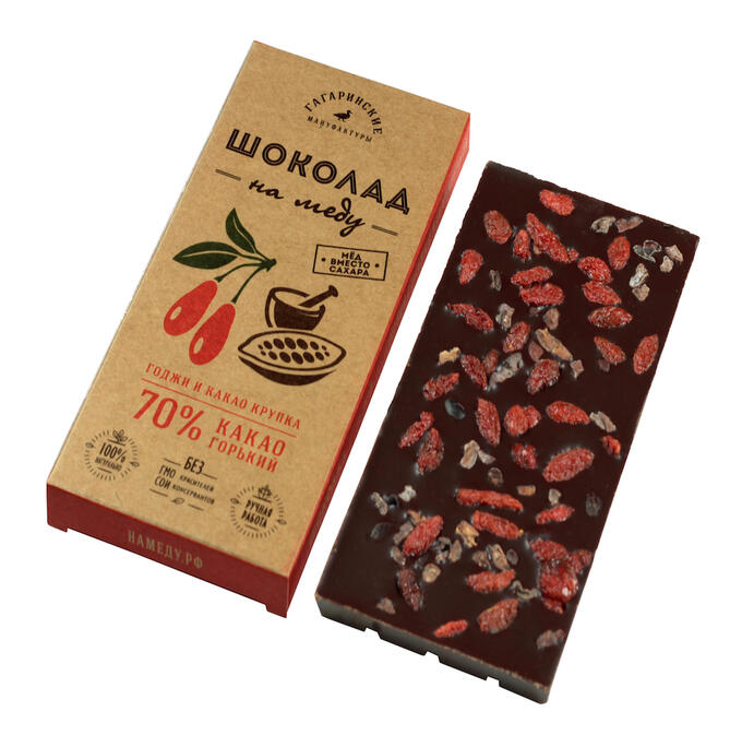 Шоколад на меду Горький с фундуком 70% какао 85г