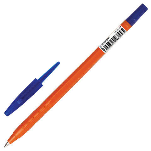Ручка шариковая масляная STAFF &quot;Flare&quot;, СИНЯЯ, корпус оранжевый, узел 1 мм, линия письма 0,7 мм, 142679