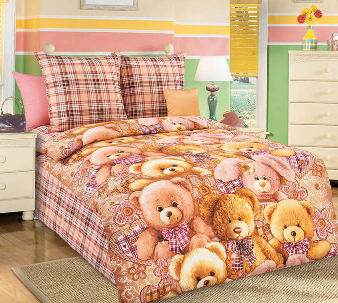Комплект постельного белья 1,5-спальный, бязь &quot;Люкс&quot;, детская расцветка (Мишкины друзья)