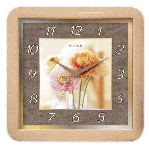 Часы настенные САЛЮТ П-А2.2-390 квадрат, коричневые с рисунк