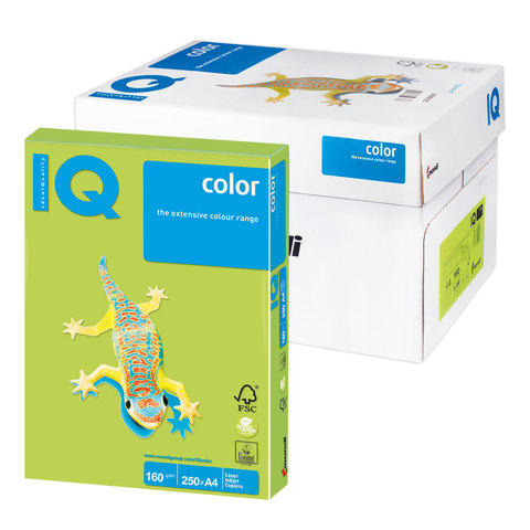 Бумага IQ (АйКью) color А4, 160 г/м, 250 л., интенсив зелена