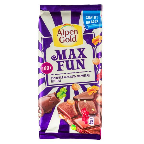 Шоколад Альпен Гольд Макс Фан Мармелад и Печенье 160гр.