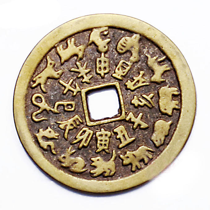 Китайская монета удачи - 12 Животных + багуа.
