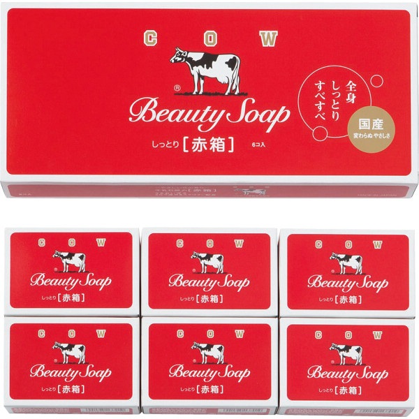 COW Молочное увлажняющее мыло с пудровым ароматом роз «Beauty Soap» красная упаковка (кусок 100 г ? 6 шт.) 24