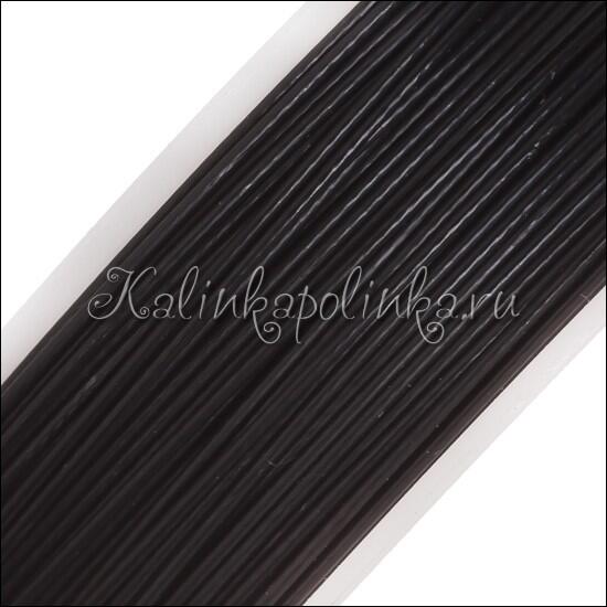 Ювелирный тросик, ланка, цвет чёрный, сечение 0,6 мм, Ювелирный тросик, ланка, цвет чёрный, сечение 0,6 мм, в катушке 25м