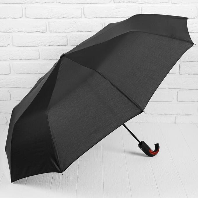 Зонт полуавтоматический «Однотонный», 3 сложения, 9 спиц, R = 50 см, цвет чёрный