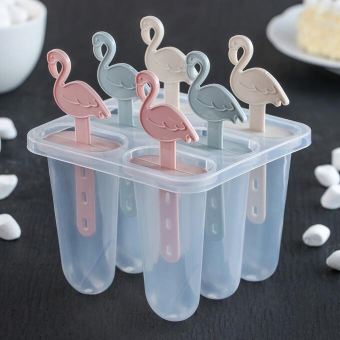 Форма для мороженого «Фламинго», 11х11х14 см, 6 ячеек, цвет МИКС