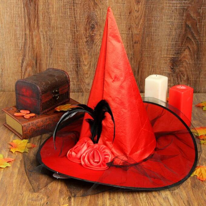 СИМА-ЛЕНД Карнавальная шляпа «Ведьмочка», с фатой, цвет красный
