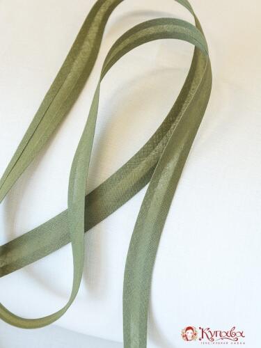 Косая бейка, цв. светло-зеленый хаки 15 мм, хлопок-100%