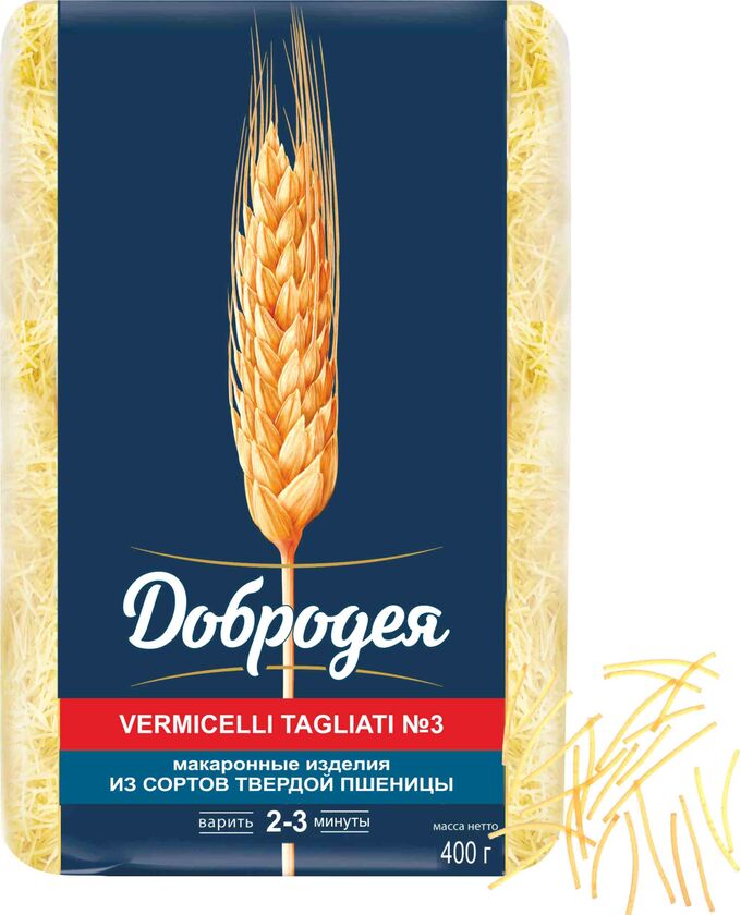 Макароны Добродея Ниточка VERMICELLI TAGLIATI №3 в/с 900г №661