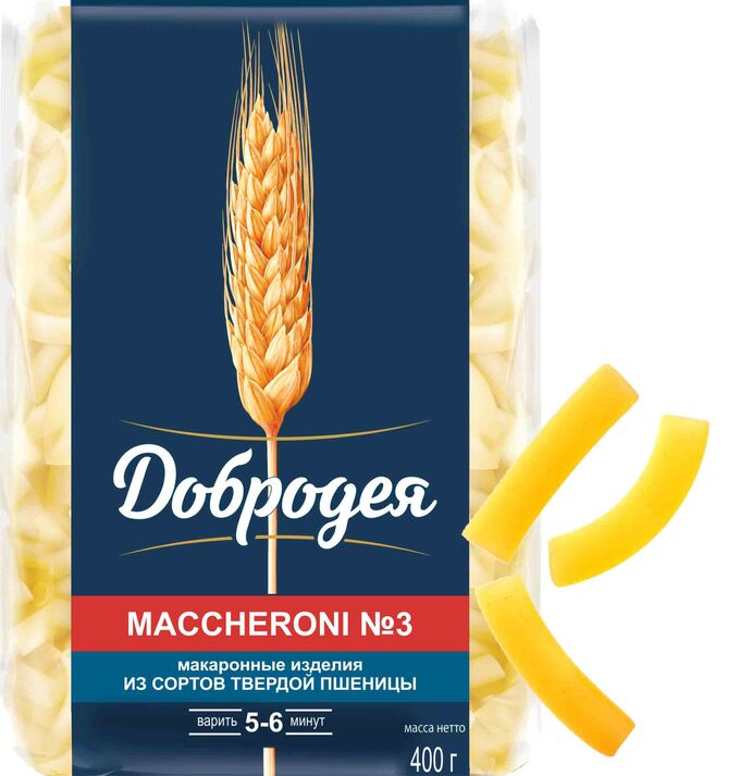 Добродея Трубочки MACCHERONI №3 гладкие в/с 900г №621
