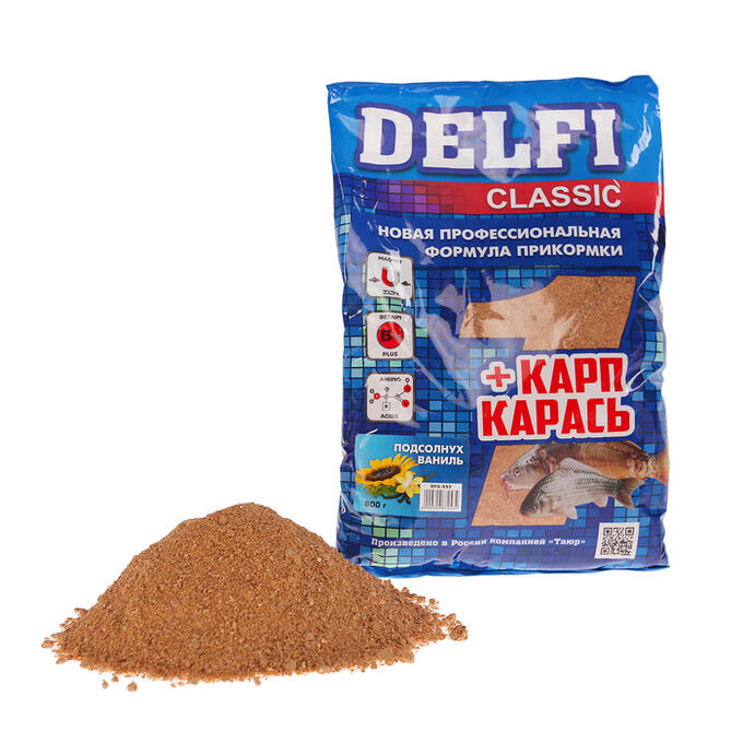 Прикормка Delfi Classic карп/карась, подсолнух/ваниль, вес 0,8 кг