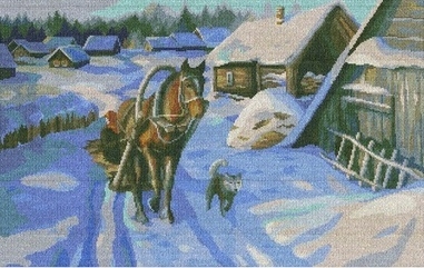 Набор для вышивания мулине НИТЕКС арт.0113 Зима в деревне 45х28 см