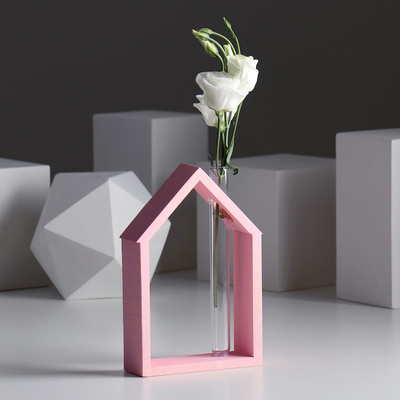 Рамка-ваза для цветов &quot;Домик&quot;, цвет розовый, 15 х 21 см