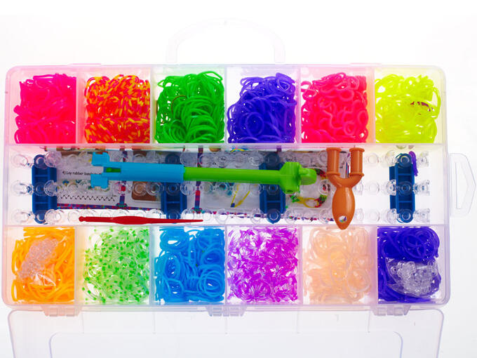 Набор цветных резиночек, 1600 шт, пластиковый секционный контейнер