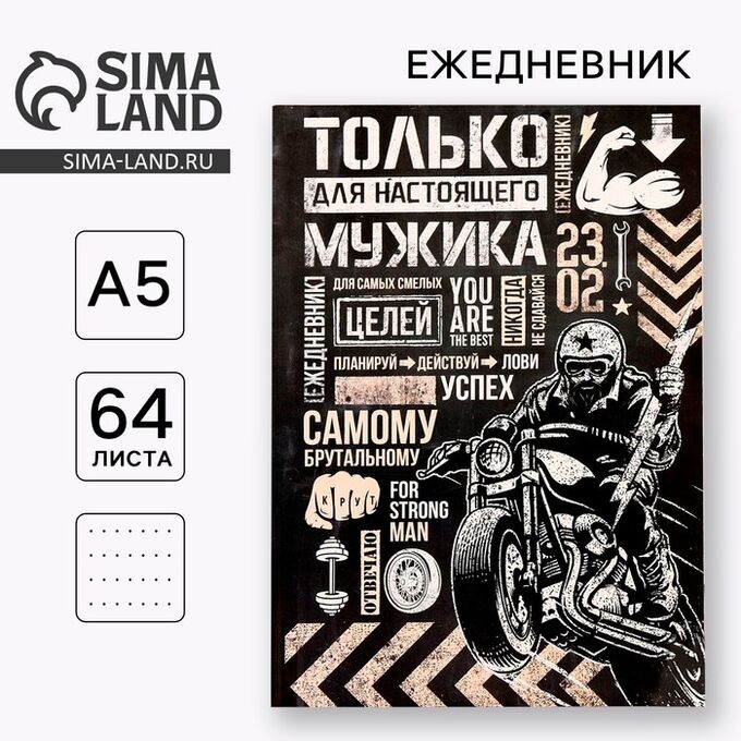 Noname Ежедневник А5, 64 листа, недатированный, в точку «23 февраля»