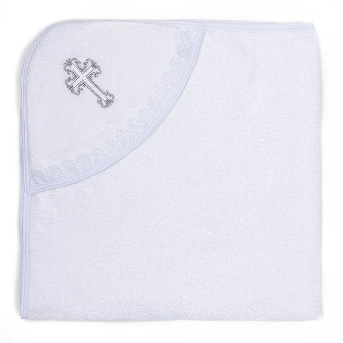 Осьминожка Полотенце-уголок для крещения с вышивкой, размер 100х100 см, цвет белый К40/1