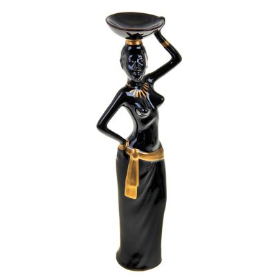 Сувенир-статуэтка средняя &quot;Эфиопка с тарелкой&quot;, цвет чёрный 7*12*32 см