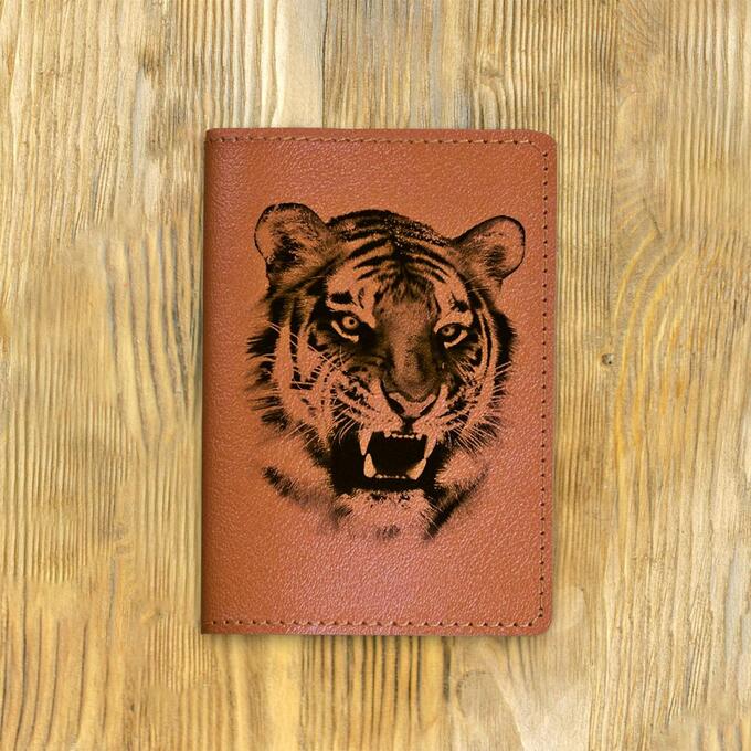Обложка на паспорт «Оскал тигра», рыжая