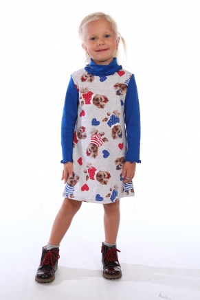 Платье детское футер с лайкрой&quot;Собачки&quot;(хлопок 95%, поилиэстер 5%), размер 52-60, рост 92-116,