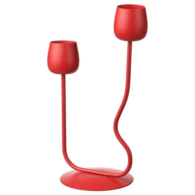 IKEA СЕРЕБРЯНЫЙ подсвечник, ярко-красный, 29 см