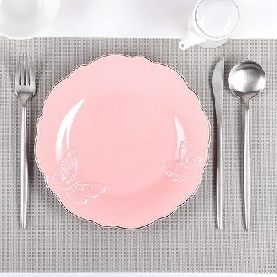 Тарелка обеденная &quot;Бабочки&quot; d=22 см цвет розовый