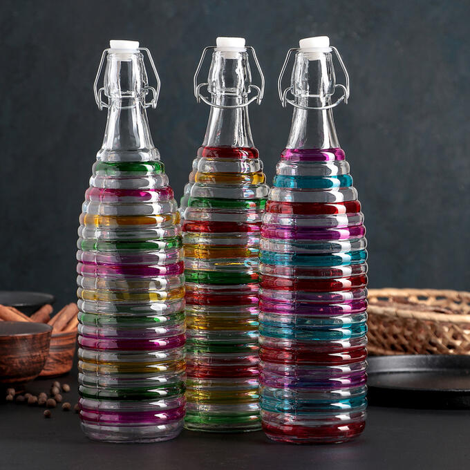 СИМА-ЛЕНД Бутылка для масла с бугельным замком «Перелив», 1,2 л, 8,5x32 см, цвет МИКС