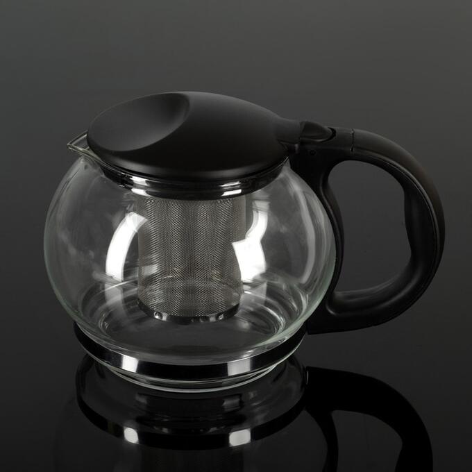 СИМА-ЛЕНД Чайник стеклянный заварочный «Любава», 1,25 л, с металлическим ситом, цвет чёрный