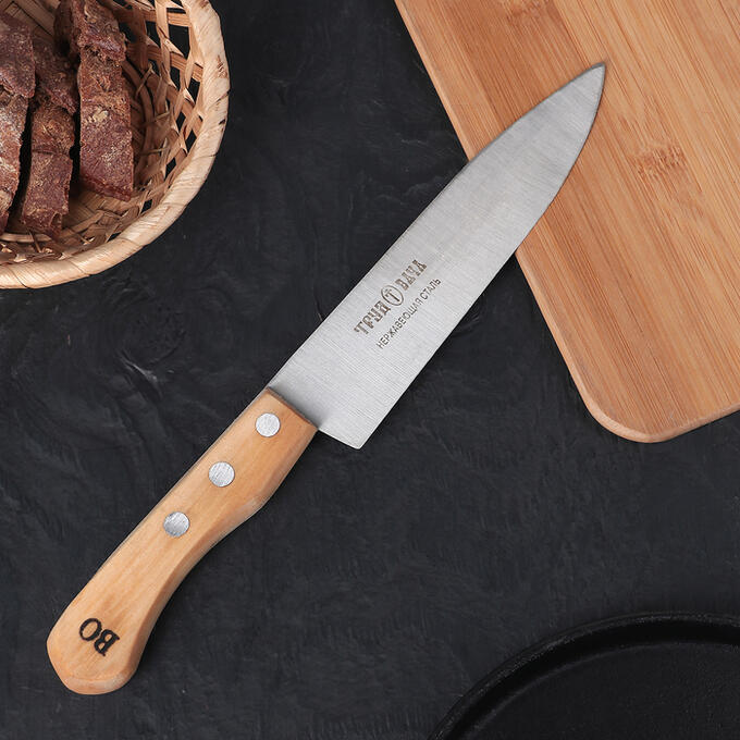 Нож кухонный «Поварская тройка» универсальный, лезвие 18 см, с деревянной ручкой 1121167